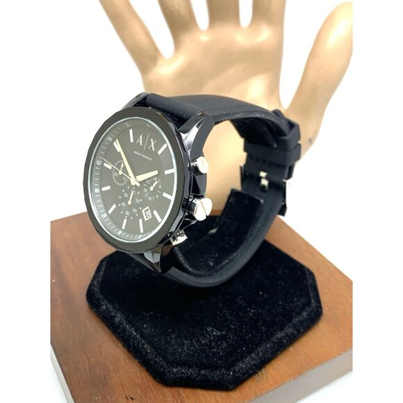 Armani Exchange Men's Watch AX1326 Quartz Chronograph Black Rubber Strap 44mm - Picture 2 of 14